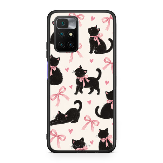 Θήκη Xiaomi Redmi Note 11 4G / 11S 4G Black Kittens and Pink Bows on Cream Large από τη Smartfits με σχέδιο στο πίσω μέρος και μαύρο περίβλημα | Xiaomi Redmi Note 11 4G / 11S 4G Black Kittens and Pink Bows on Cream Large case with colorful back and black bezels