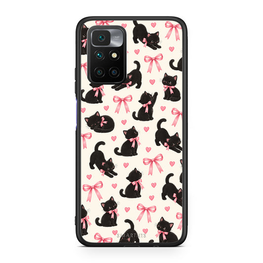 Θήκη Xiaomi Redmi Note 11 4G / 11S 4G Black Kittens and Pink Bows on Cream Small από τη Smartfits με σχέδιο στο πίσω μέρος και μαύρο περίβλημα | Xiaomi Redmi Note 11 4G / 11S 4G Black Kittens and Pink Bows on Cream Small case with colorful back and black bezels