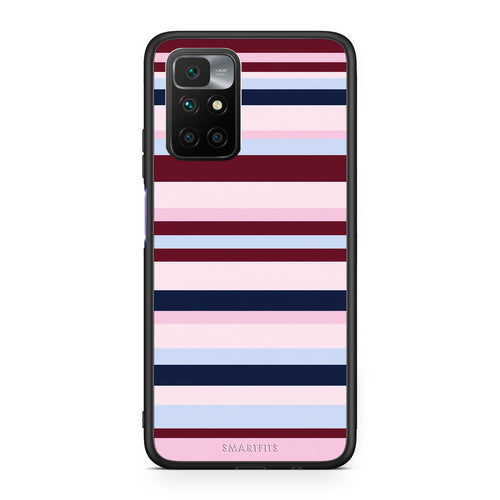 Θήκη Xiaomi Redmi Note 11 4G / 11S 4G Burgundy Pink and Blue Horizontal Stripes από τη Smartfits με σχέδιο στο πίσω μέρος και μαύρο περίβλημα | Xiaomi Redmi Note 11 4G / 11S 4G Burgundy Pink and Blue Horizontal Stripes case with colorful back and black bezels