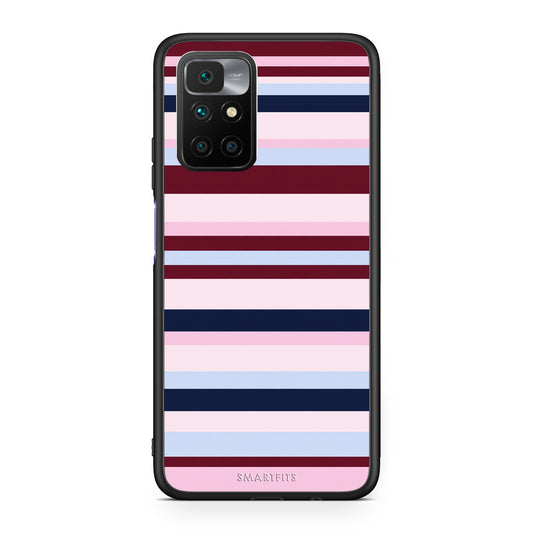 Θήκη Xiaomi Redmi Note 11 4G / 11S 4G Burgundy Pink and Blue Horizontal Stripes από τη Smartfits με σχέδιο στο πίσω μέρος και μαύρο περίβλημα | Xiaomi Redmi Note 11 4G / 11S 4G Burgundy Pink and Blue Horizontal Stripes case with colorful back and black bezels