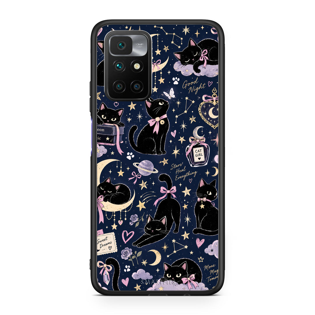 Θήκη Xiaomi Redmi Note 11 4G / 11S 4G Celestial Black Cats on Navy από τη Smartfits με σχέδιο στο πίσω μέρος και μαύρο περίβλημα | Xiaomi Redmi Note 11 4G / 11S 4G Celestial Black Cats on Navy case with colorful back and black bezels