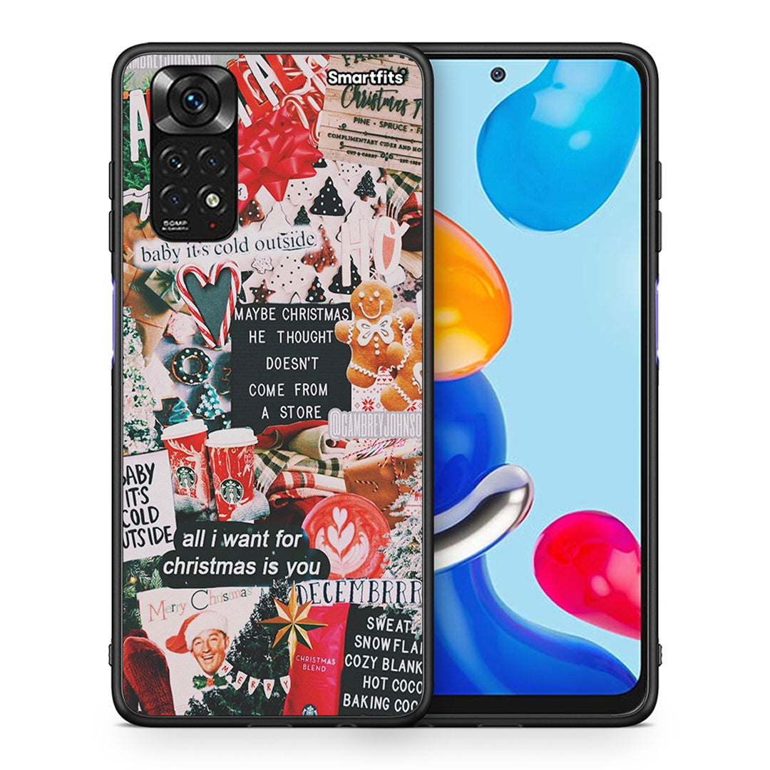 Θήκη Xiaomi Redmi Note 11 Christmas Happiness από τη Smartfits με σχέδιο στο πίσω μέρος και μαύρο περίβλημα | Xiaomi Redmi Note 11 Christmas Happiness case with colorful back and black bezels