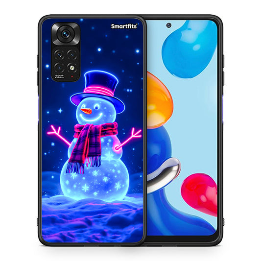 Θήκη Xiaomi Redmi Note 11 Christmas Neon Snowman από τη Smartfits με σχέδιο στο πίσω μέρος και μαύρο περίβλημα | Xiaomi Redmi Note 11 Christmas Neon Snowman case with colorful back and black bezels