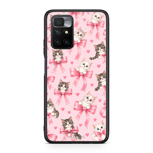 Θήκη Xiaomi Redmi Note 11 4G / 11S 4G Kittens and Pink Bows on Pink από τη Smartfits με σχέδιο στο πίσω μέρος και μαύρο περίβλημα | Xiaomi Redmi Note 11 4G / 11S 4G Kittens and Pink Bows on Pink case with colorful back and black bezels