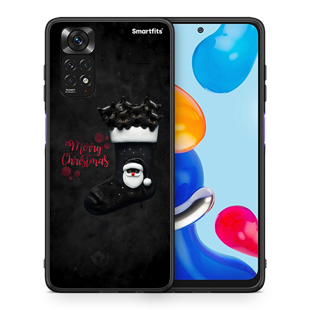 Θήκη Xiaomi Redmi Note 11 Merry Cat Christmas από τη Smartfits με σχέδιο στο πίσω μέρος και μαύρο περίβλημα | Xiaomi Redmi Note 11 Merry Cat Christmas case with colorful back and black bezels