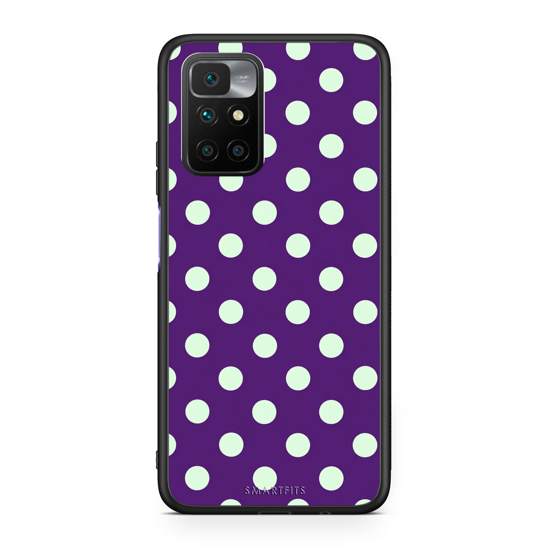 Θήκη Xiaomi Redmi Note 11 4G / 11S 4G Mint Polka Dots on Purple από τη Smartfits με σχέδιο στο πίσω μέρος και μαύρο περίβλημα | Xiaomi Redmi Note 11 4G / 11S 4G Mint Polka Dots on Purple case with colorful back and black bezels