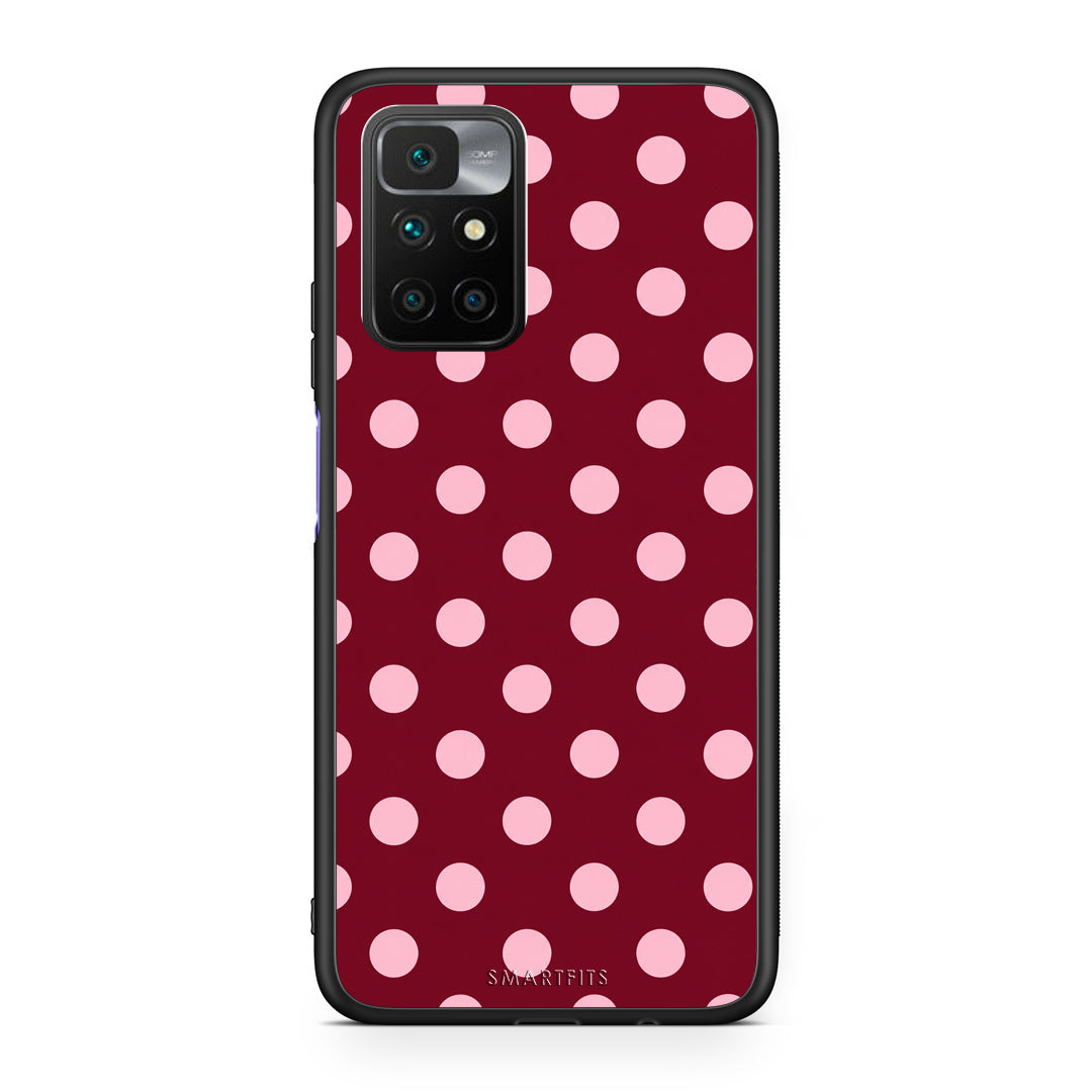 Θήκη Xiaomi Redmi Note 11 4G / 11S 4G Pink Polka Dots on Burgundy από τη Smartfits με σχέδιο στο πίσω μέρος και μαύρο περίβλημα | Xiaomi Redmi Note 11 4G / 11S 4G Pink Polka Dots on Burgundy case with colorful back and black bezels