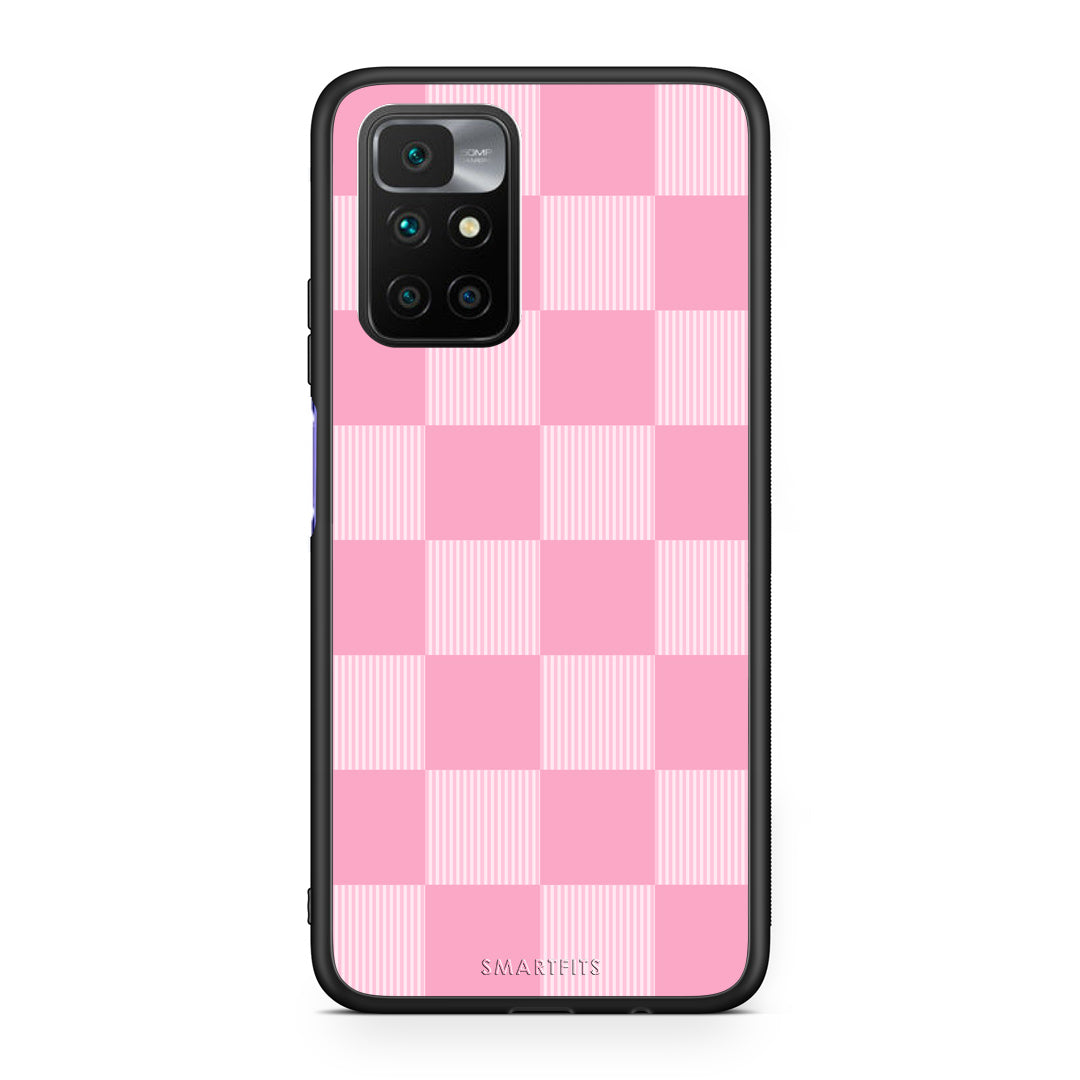 Θήκη Xiaomi Redmi Note 11 4G / 11S 4G Pink and White Striped Checks από τη Smartfits με σχέδιο στο πίσω μέρος και μαύρο περίβλημα | Xiaomi Redmi Note 11 4G / 11S 4G Pink and White Striped Checks case with colorful back and black bezels