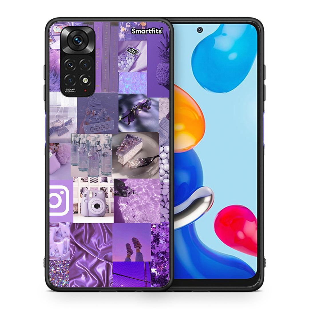 Θήκη Xiaomi Redmi 10/Redmi Note 11 4G Purple Aesthetic Collage από τη Smartfits με σχέδιο στο πίσω μέρος και μαύρο περίβλημα | Xiaomi Redmi 10/Redmi Note 11 4G Purple Aesthetic Collage case with colorful back and black bezels