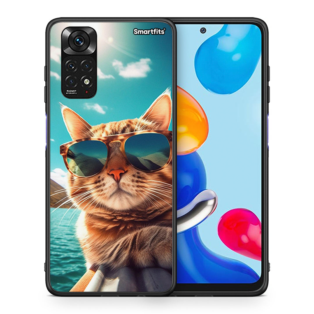 Θήκη Xiaomi Redmi 10/Redmi Note 11 4G Summer Cat από τη Smartfits με σχέδιο στο πίσω μέρος και μαύρο περίβλημα | Xiaomi Redmi 10/Redmi Note 11 4G Summer Cat case with colorful back and black bezels