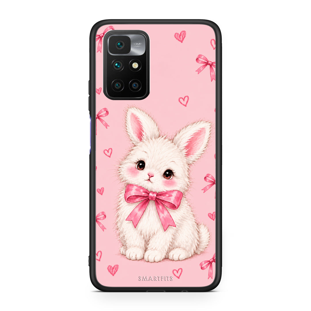Θήκη Xiaomi Redmi Note 11 4G / 11S 4G White Bunny and Pink Bows από τη Smartfits με σχέδιο στο πίσω μέρος και μαύρο περίβλημα | Xiaomi Redmi Note 11 4G / 11S 4G White Bunny and Pink Bows case with colorful back and black bezels