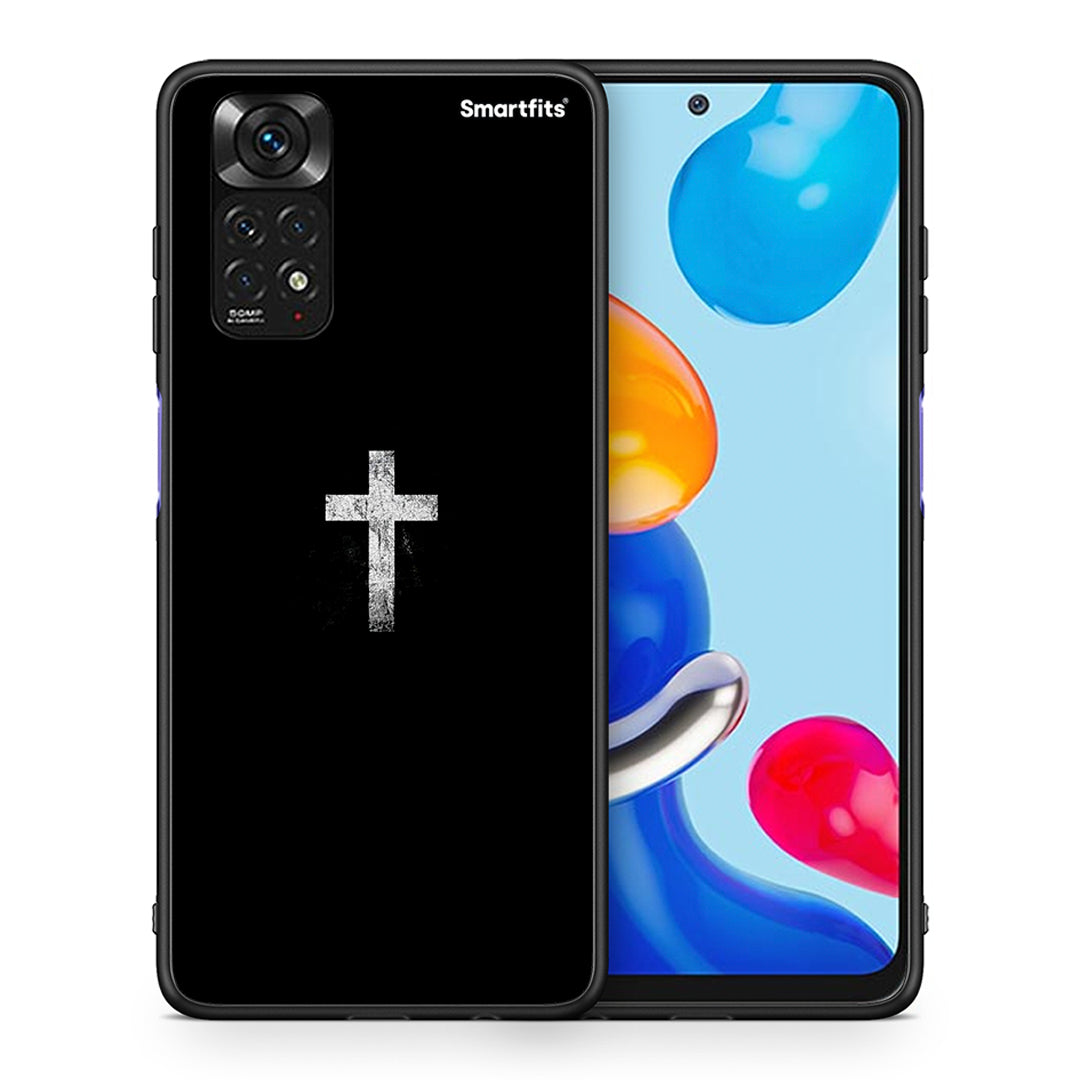 Θήκη Xiaomi Redmi Note 11 White Cross από τη Smartfits με σχέδιο στο πίσω μέρος και μαύρο περίβλημα | Xiaomi Redmi Note 11 White Cross case with colorful back and black bezels