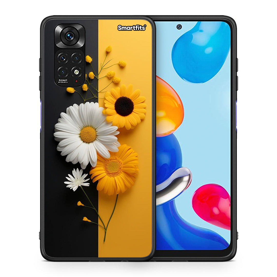 Θήκη Xiaomi Redmi Note 11 Yellow Daisies από τη Smartfits με σχέδιο στο πίσω μέρος και μαύρο περίβλημα | Xiaomi Redmi Note 11 Yellow Daisies case with colorful back and black bezels