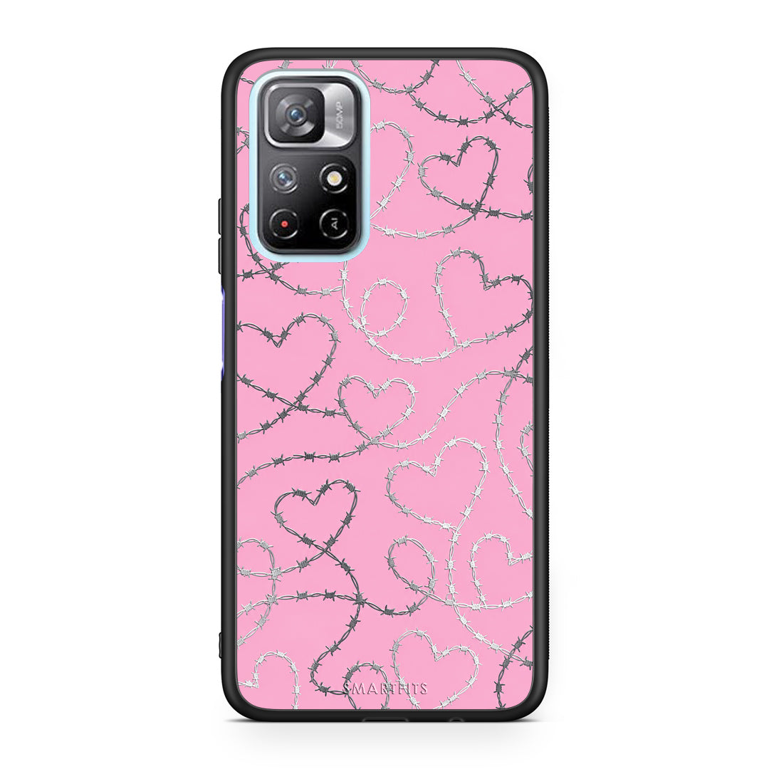 Θήκη Xiaomi Redmi Note 11S 5G Barbed Wire Hearts on Pink από τη Smartfits με σχέδιο στο πίσω μέρος και μαύρο περίβλημα | Xiaomi Redmi Note 11S 5G Barbed Wire Hearts on Pink case with colorful back and black bezels