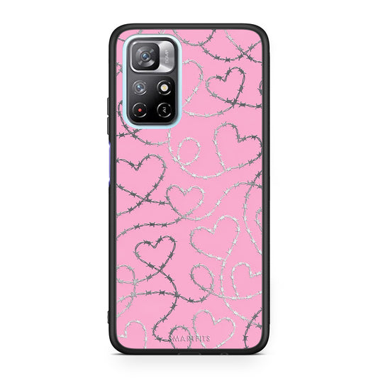 Θήκη Xiaomi Redmi Note 11S 5G Barbed Wire Hearts on Pink από τη Smartfits με σχέδιο στο πίσω μέρος και μαύρο περίβλημα | Xiaomi Redmi Note 11S 5G Barbed Wire Hearts on Pink case with colorful back and black bezels