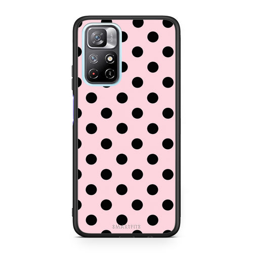 Θήκη Xiaomi Redmi Note 11S 5G Black Polka Dots on Pink από τη Smartfits με σχέδιο στο πίσω μέρος και μαύρο περίβλημα | Xiaomi Redmi Note 11S 5G Black Polka Dots on Pink case with colorful back and black bezels