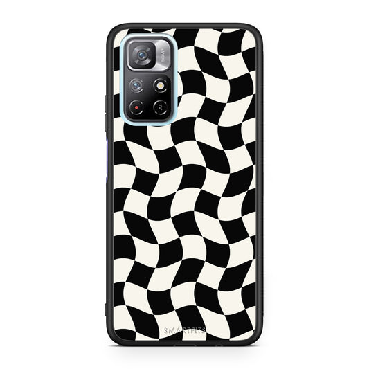 Θήκη Xiaomi Redmi Note 11S 5G Black and Cream Wavy Checkerboard από τη Smartfits με σχέδιο στο πίσω μέρος και μαύρο περίβλημα | Xiaomi Redmi Note 11S 5G Black and Cream Wavy Checkerboard case with colorful back and black bezels