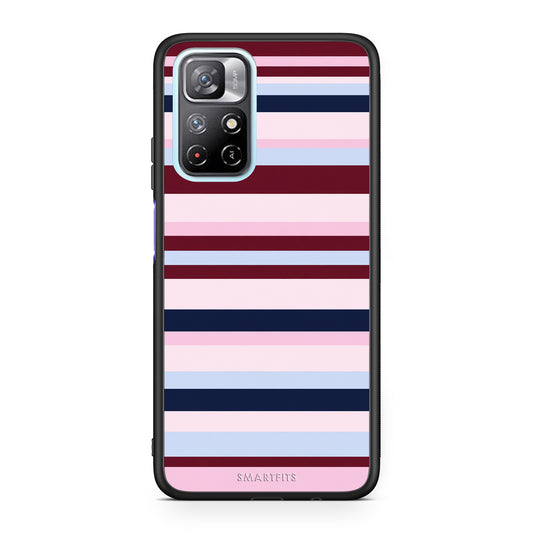 Θήκη Xiaomi Redmi Note 11S 5G Burgundy Pink and Blue Horizontal Stripes από τη Smartfits με σχέδιο στο πίσω μέρος και μαύρο περίβλημα | Xiaomi Redmi Note 11S 5G Burgundy Pink and Blue Horizontal Stripes case with colorful back and black bezels