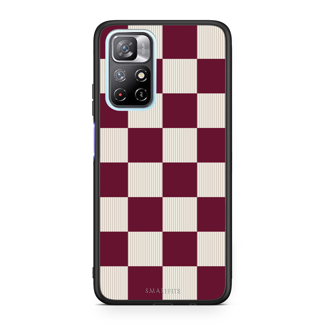 Θήκη Xiaomi Redmi Note 11S 5G Burgundy and Cream Striped Checks από τη Smartfits με σχέδιο στο πίσω μέρος και μαύρο περίβλημα | Xiaomi Redmi Note 11S 5G Burgundy and Cream Striped Checks case with colorful back and black bezels