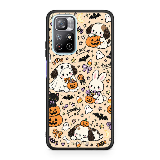 Θήκη Xiaomi Redmi Note 11S 5G Halloween Puppies and Friends on Cream από τη Smartfits με σχέδιο στο πίσω μέρος και μαύρο περίβλημα | Xiaomi Redmi Note 11S 5G Halloween Puppies and Friends on Cream case with colorful back and black bezels