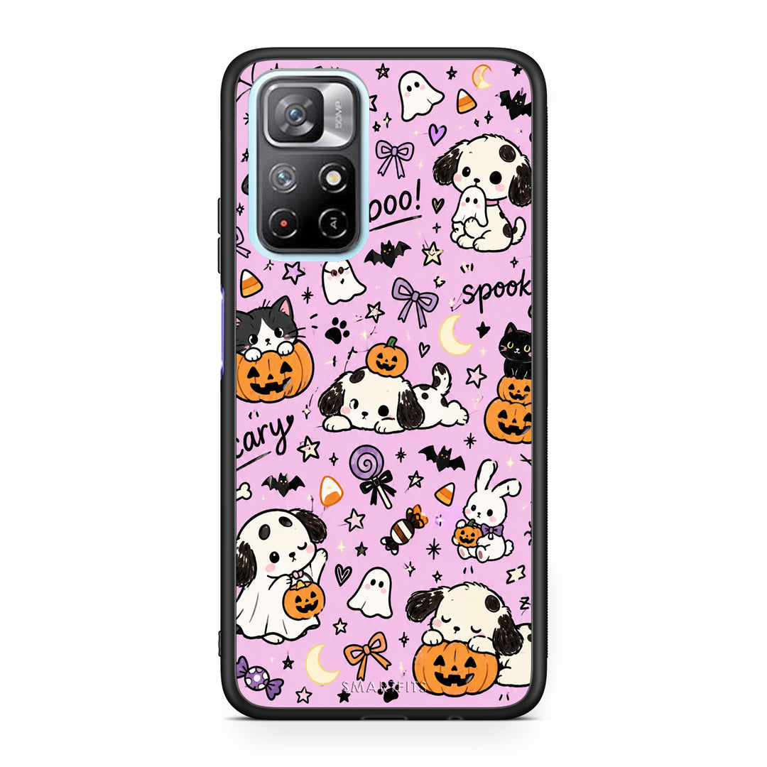 Θήκη Xiaomi Redmi Note 11S 5G Halloween Puppies and Friends on Lilac από τη Smartfits με σχέδιο στο πίσω μέρος και μαύρο περίβλημα | Xiaomi Redmi Note 11S 5G Halloween Puppies and Friends on Lilac case with colorful back and black bezels