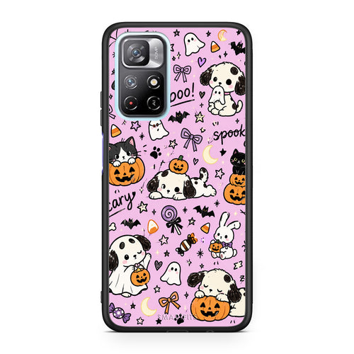 Θήκη Xiaomi Redmi Note 11S 5G Halloween Puppies and Friends on Lilac από τη Smartfits με σχέδιο στο πίσω μέρος και μαύρο περίβλημα | Xiaomi Redmi Note 11S 5G Halloween Puppies and Friends on Lilac case with colorful back and black bezels