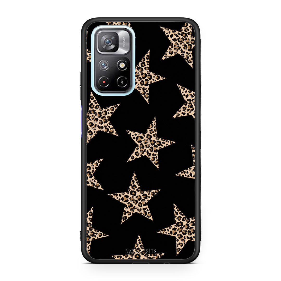 Θήκη Xiaomi Redmi Note 11S 5G Leopard Stars on Black από τη Smartfits με σχέδιο στο πίσω μέρος και μαύρο περίβλημα | Xiaomi Redmi Note 11S 5G Leopard Stars on Black case with colorful back and black bezels