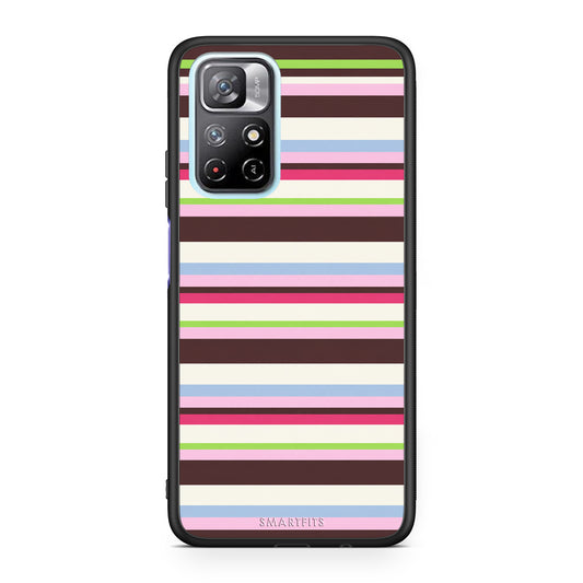 Θήκη Xiaomi Redmi Note 11S 5G Multicolour Horizontal Stripes από τη Smartfits με σχέδιο στο πίσω μέρος και μαύρο περίβλημα | Xiaomi Redmi Note 11S 5G Multicolour Horizontal Stripes case with colorful back and black bezels