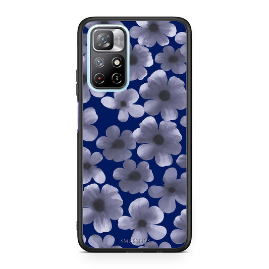 Θήκη Xiaomi Redmi Note 11S 5G Pale Blue Flowers on Navy από τη Smartfits με σχέδιο στο πίσω μέρος και μαύρο περίβλημα | Xiaomi Redmi Note 11S 5G Pale Blue Flowers on Navy case with colorful back and black bezels
