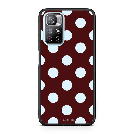 Θήκη Xiaomi Redmi Note 11S 5G Pale Blue Large Polka Dots on Burgundy από τη Smartfits με σχέδιο στο πίσω μέρος και μαύρο περίβλημα | Xiaomi Redmi Note 11S 5G Pale Blue Large Polka Dots on Burgundy case with colorful back and black bezels