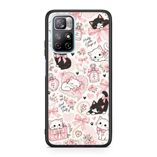 Θήκη Xiaomi Redmi Note 11S 5G Pink Bows and Kittens Collage από τη Smartfits με σχέδιο στο πίσω μέρος και μαύρο περίβλημα | Xiaomi Redmi Note 11S 5G Pink Bows and Kittens Collage case with colorful back and black bezels