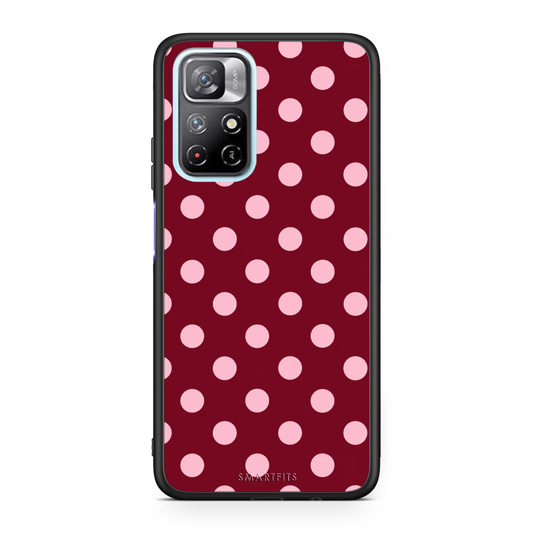 Θήκη Xiaomi Redmi Note 11S 5G Pink Polka Dots on Burgundy από τη Smartfits με σχέδιο στο πίσω μέρος και μαύρο περίβλημα | Xiaomi Redmi Note 11S 5G Pink Polka Dots on Burgundy case with colorful back and black bezels
