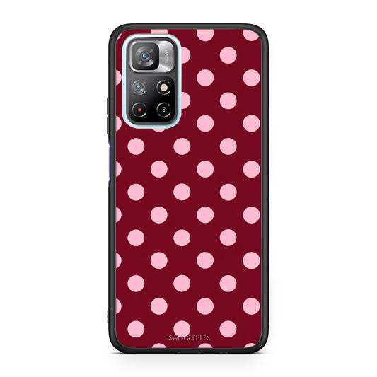 Θήκη Xiaomi Redmi Note 11S 5G Pink Polka Dots on Burgundy από τη Smartfits με σχέδιο στο πίσω μέρος και μαύρο περίβλημα | Xiaomi Redmi Note 11S 5G Pink Polka Dots on Burgundy case with colorful back and black bezels