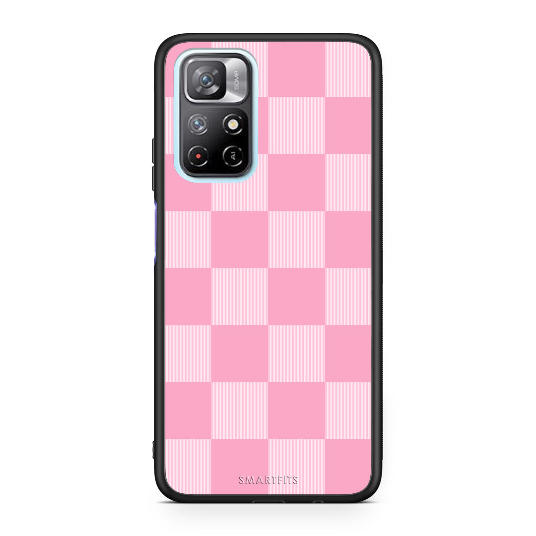 Θήκη Xiaomi Redmi Note 11S 5G Pink and White Striped Checks από τη Smartfits με σχέδιο στο πίσω μέρος και μαύρο περίβλημα | Xiaomi Redmi Note 11S 5G Pink and White Striped Checks case with colorful back and black bezels