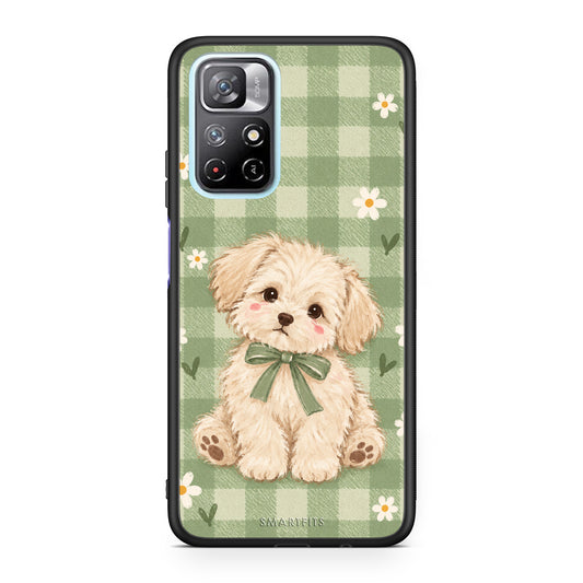 Θήκη Xiaomi Redmi Note 11S 5G Puppy and Daisies on Sage Gingham από τη Smartfits με σχέδιο στο πίσω μέρος και μαύρο περίβλημα | Xiaomi Redmi Note 11S 5G Puppy and Daisies on Sage Gingham case with colorful back and black bezels