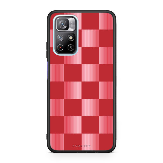 Θήκη Xiaomi Redmi Note 11S 5G Red and Pink Striped Checks από τη Smartfits με σχέδιο στο πίσω μέρος και μαύρο περίβλημα | Xiaomi Redmi Note 11S 5G Red and Pink Striped Checks case with colorful back and black bezels