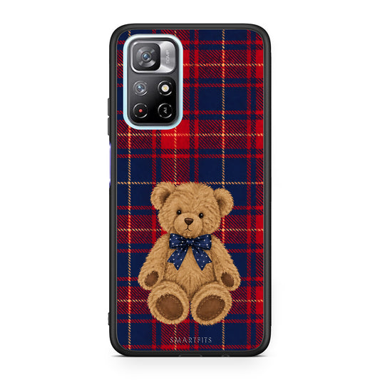 Θήκη Xiaomi Redmi Note 11S 5G Teddy Bear on Red and Navy Tartan από τη Smartfits με σχέδιο στο πίσω μέρος και μαύρο περίβλημα | Xiaomi Redmi Note 11S 5G Teddy Bear on Red and Navy Tartan case with colorful back and black bezels