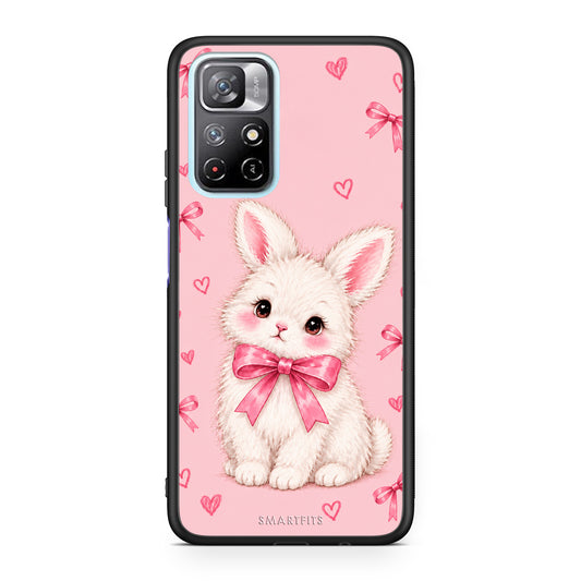 Θήκη Xiaomi Redmi Note 11S 5G White Bunny and Pink Bows από τη Smartfits με σχέδιο στο πίσω μέρος και μαύρο περίβλημα | Xiaomi Redmi Note 11S 5G White Bunny and Pink Bows case with colorful back and black bezels
