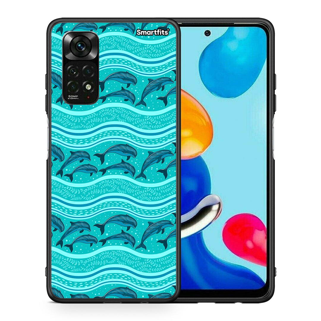 Θήκη Xiaomi Redmi Note 11 Pro 5G Swimming Dolphins από τη Smartfits με σχέδιο στο πίσω μέρος και μαύρο περίβλημα | Xiaomi Redmi Note 11 Pro 5G Swimming Dolphins case with colorful back and black bezels