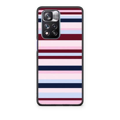 Θήκη Xiaomi Redmi Note 11 Pro+ 5G Burgundy Pink and Blue Horizontal Stripes από τη Smartfits με σχέδιο στο πίσω μέρος και μαύρο περίβλημα | Xiaomi Redmi Note 11 Pro+ 5G Burgundy Pink and Blue Horizontal Stripes case with colorful back and black bezels