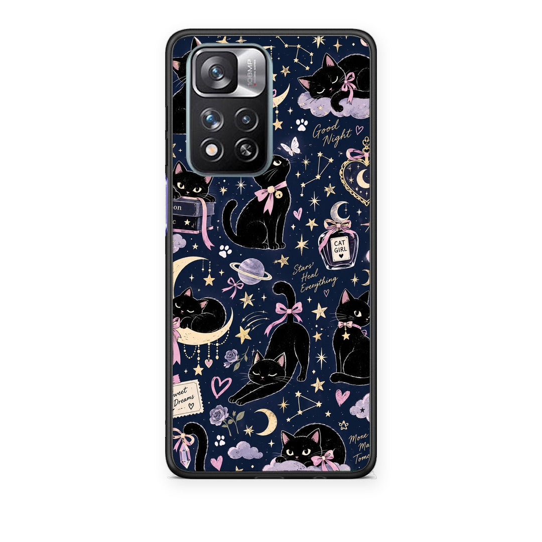 Θήκη Xiaomi Redmi Note 11 Pro+ 5G Celestial Black Cats on Navy από τη Smartfits με σχέδιο στο πίσω μέρος και μαύρο περίβλημα | Xiaomi Redmi Note 11 Pro+ 5G Celestial Black Cats on Navy case with colorful back and black bezels