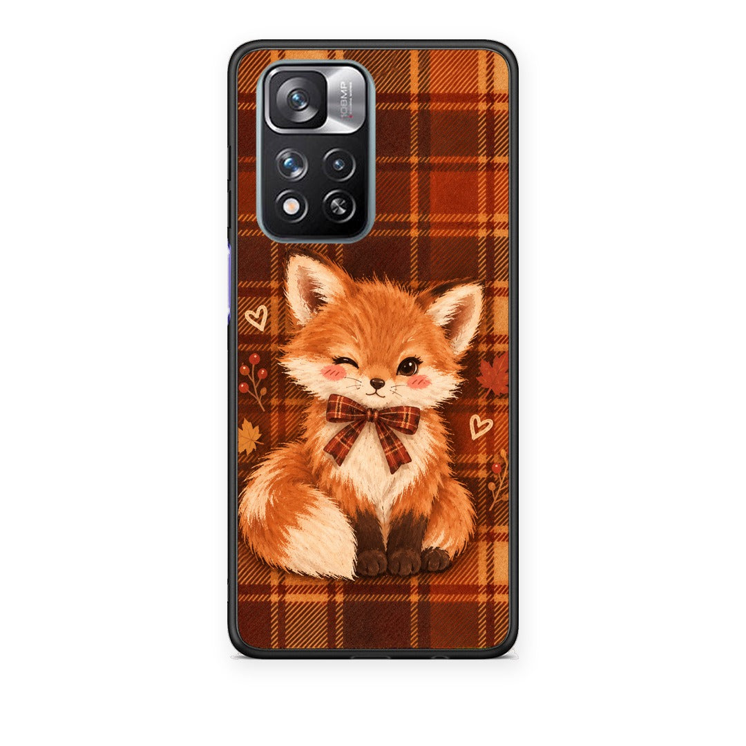 Θήκη Xiaomi Redmi Note 11 Pro+ 5G Fox on Autumn Tartan από τη Smartfits με σχέδιο στο πίσω μέρος και μαύρο περίβλημα | Xiaomi Redmi Note 11 Pro+ 5G Fox on Autumn Tartan case with colorful back and black bezels