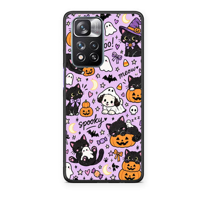 Θήκη Xiaomi Redmi Note 11 Pro+ 5G Halloween Black Cats on Lilac από τη Smartfits με σχέδιο στο πίσω μέρος και μαύρο περίβλημα | Xiaomi Redmi Note 11 Pro+ 5G Halloween Black Cats on Lilac case with colorful back and black bezels