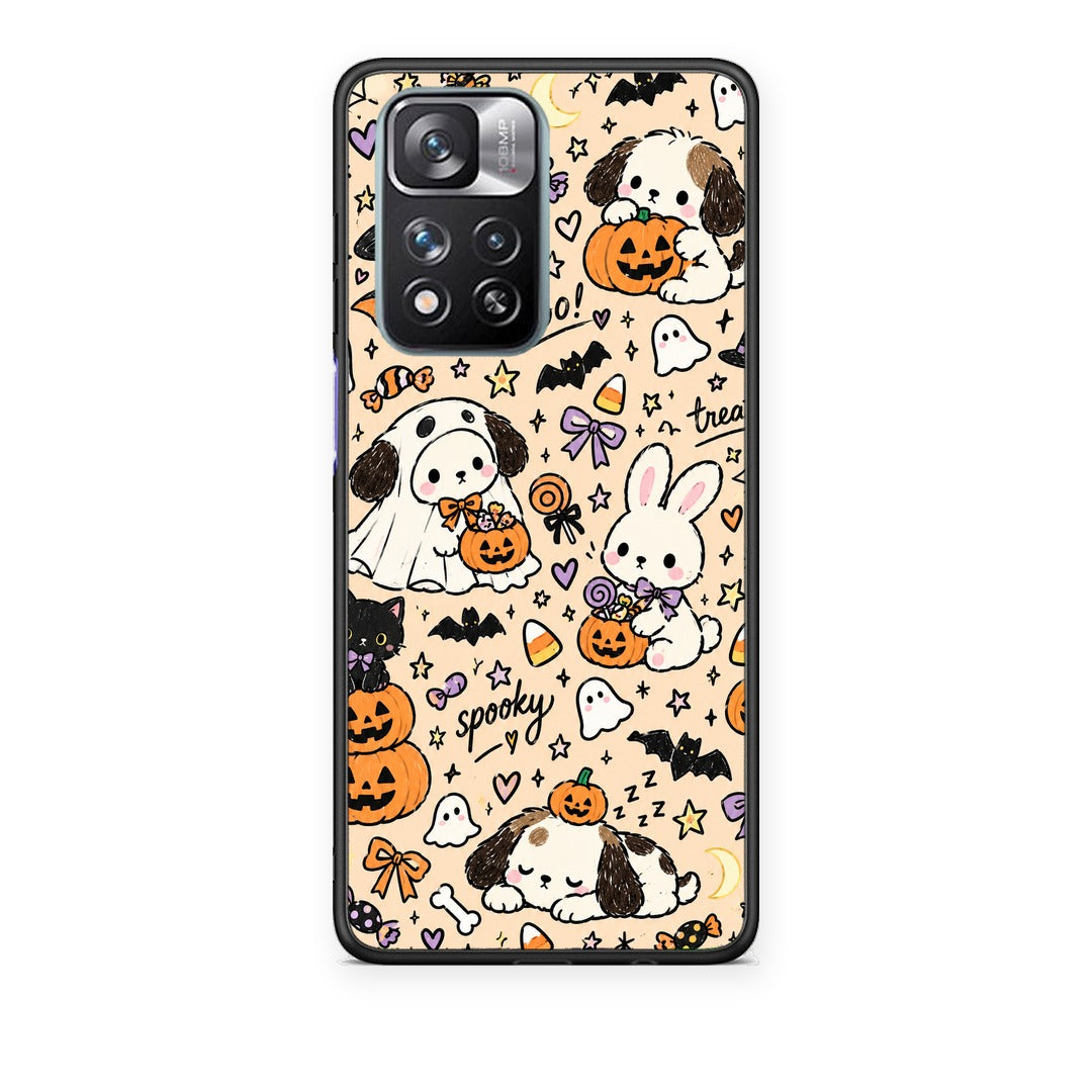 Θήκη Xiaomi Redmi Note 11 Pro+ 5G Halloween Puppies and Friends on Cream από τη Smartfits με σχέδιο στο πίσω μέρος και μαύρο περίβλημα | Xiaomi Redmi Note 11 Pro+ 5G Halloween Puppies and Friends on Cream case with colorful back and black bezels