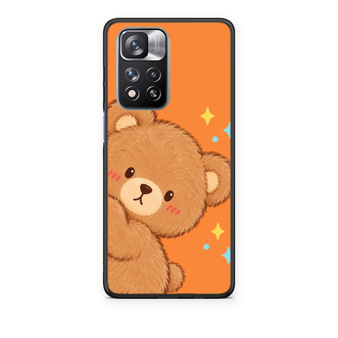 Θήκη Xiaomi Redmi Note 11 Pro+ 5G Peekaboo Teddy on Orange από τη Smartfits με σχέδιο στο πίσω μέρος και μαύρο περίβλημα | Xiaomi Redmi Note 11 Pro+ 5G Peekaboo Teddy on Orange case with colorful back and black bezels