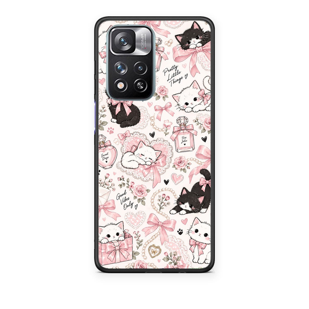 Θήκη Xiaomi Redmi Note 11 Pro+ 5G Pink Bows and Kittens Collage από τη Smartfits με σχέδιο στο πίσω μέρος και μαύρο περίβλημα | Xiaomi Redmi Note 11 Pro+ 5G Pink Bows and Kittens Collage case with colorful back and black bezels