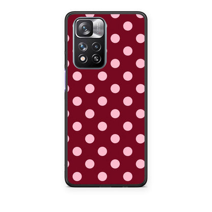 Θήκη Xiaomi Redmi Note 11 Pro+ 5G Pink Polka Dots on Burgundy από τη Smartfits με σχέδιο στο πίσω μέρος και μαύρο περίβλημα | Xiaomi Redmi Note 11 Pro+ 5G Pink Polka Dots on Burgundy case with colorful back and black bezels