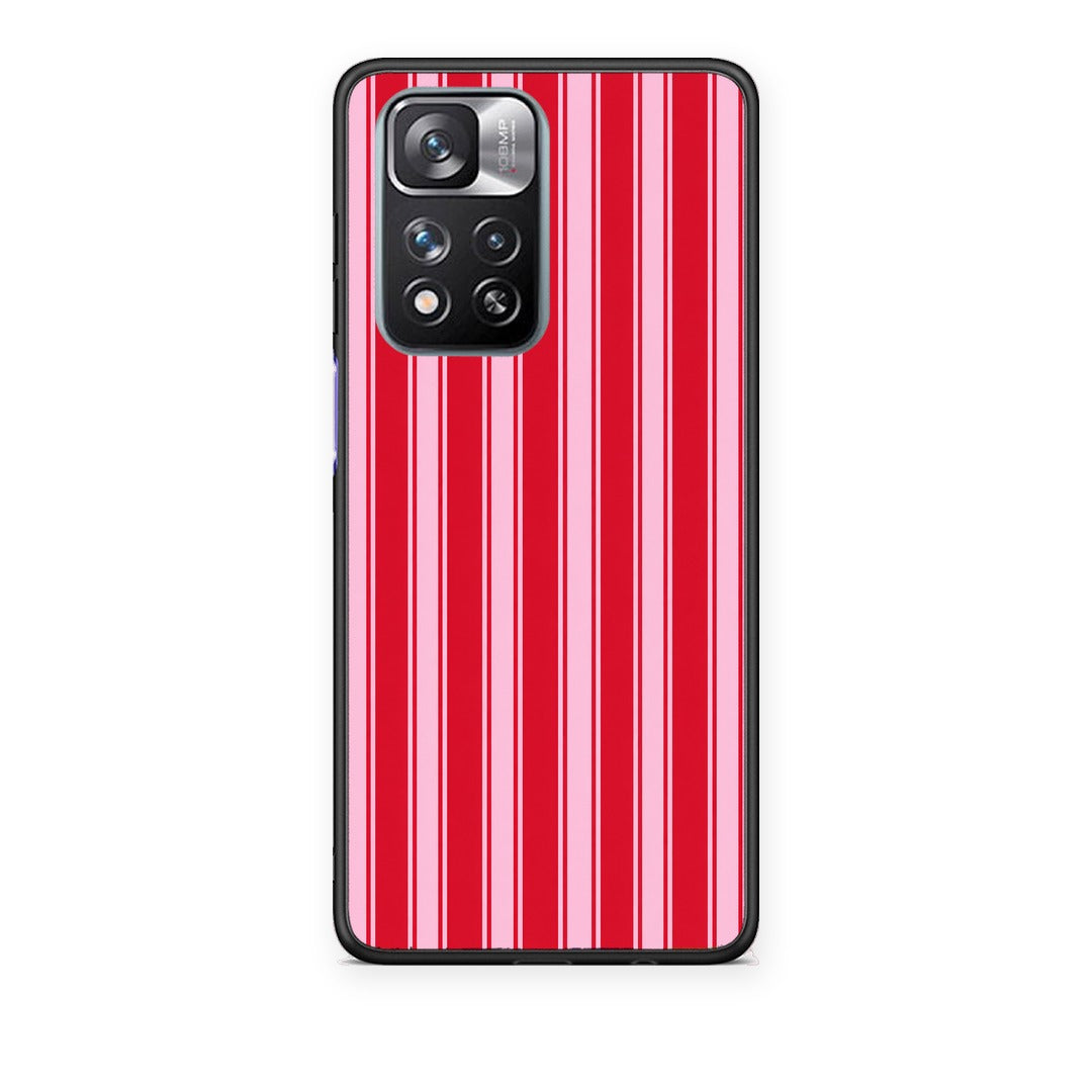 Θήκη Xiaomi Redmi Note 11 Pro+ 5G Red and Pink Vertical Pinstripes από τη Smartfits με σχέδιο στο πίσω μέρος και μαύρο περίβλημα | Xiaomi Redmi Note 11 Pro+ 5G Red and Pink Vertical Pinstripes case with colorful back and black bezels