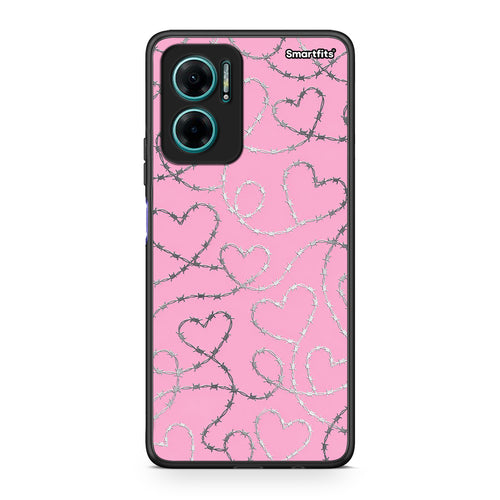 Θήκη Xiaomi Redmi Note 11E Barbed Wire Hearts on Pink από τη Smartfits με σχέδιο στο πίσω μέρος και μαύρο περίβλημα | Xiaomi Redmi Note 11E Barbed Wire Hearts on Pink case with colorful back and black bezels
