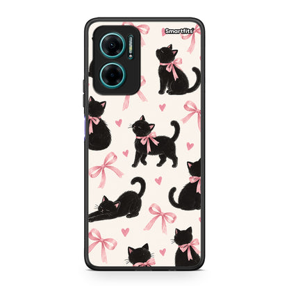 Θήκη Xiaomi Redmi Note 11E Black Kittens and Pink Bows on Cream Large από τη Smartfits με σχέδιο στο πίσω μέρος και μαύρο περίβλημα | Xiaomi Redmi Note 11E Black Kittens and Pink Bows on Cream Large case with colorful back and black bezels